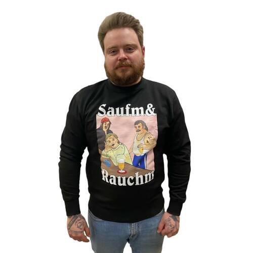 "Saufm & Rauchm" Sweater Frontprint Black